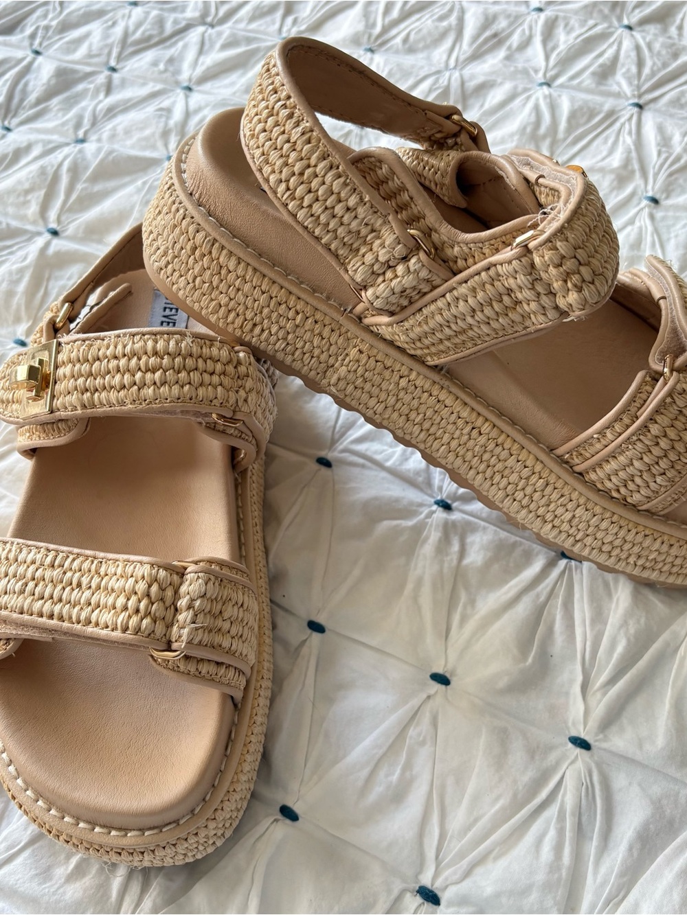 Steve Madden Women's Bigmona Platform Sandals - Natural Raffia - Size 7 -